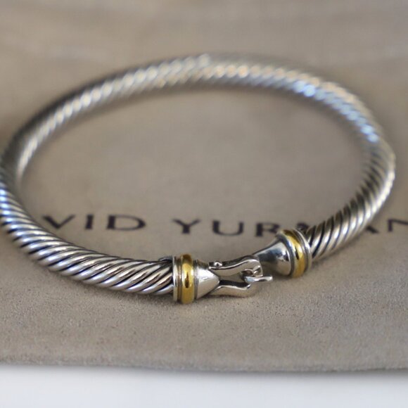 David Yurman Sterling Silver 5mm Cable Buckle Bracelet with 18k Gold size Small - Picture 2 of 9